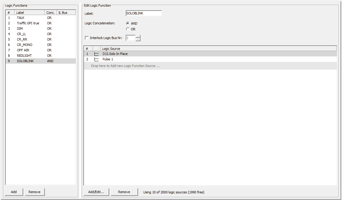 Logic functions, example for an AND concatenation.