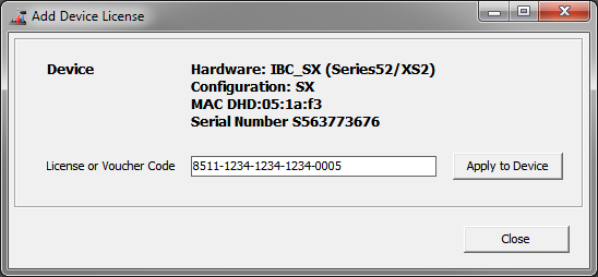 Add Device License Window