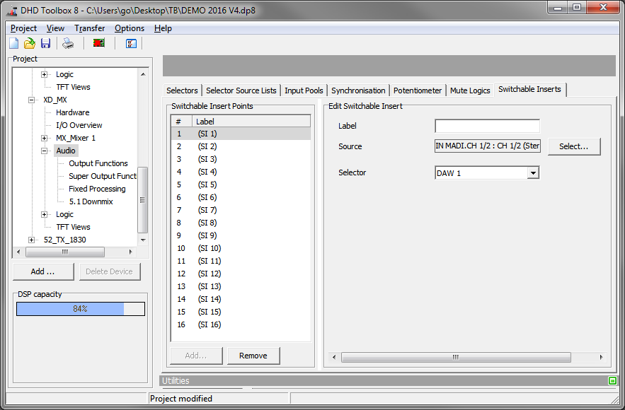 Audio - Switchable Inserts tab