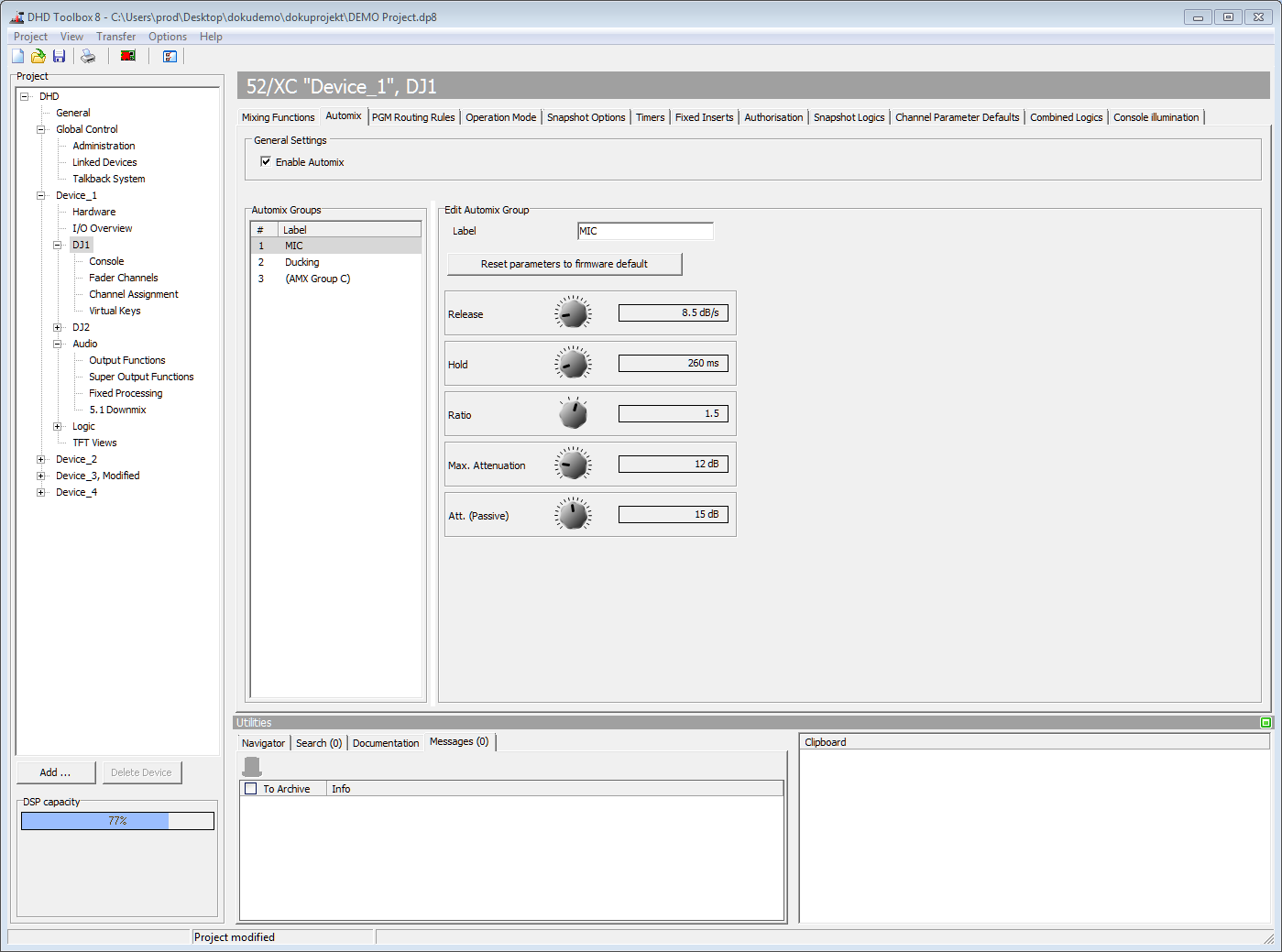 Automix Configuration window
