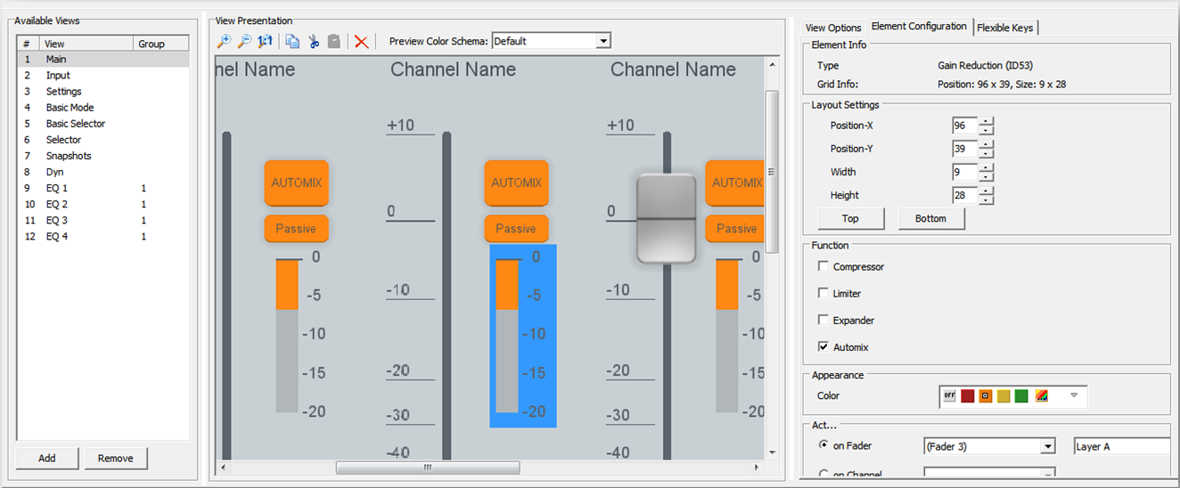 Setting up the Gain Reduction Element for Automix on TFT views