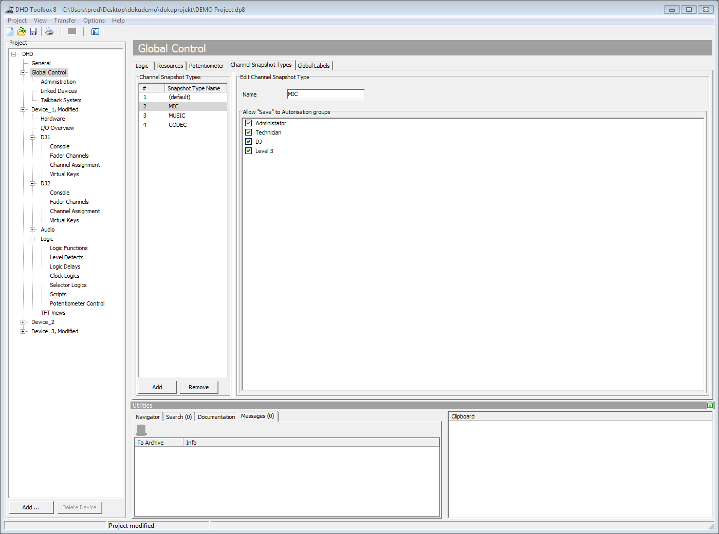 Creating global Channel Snapshot Types.