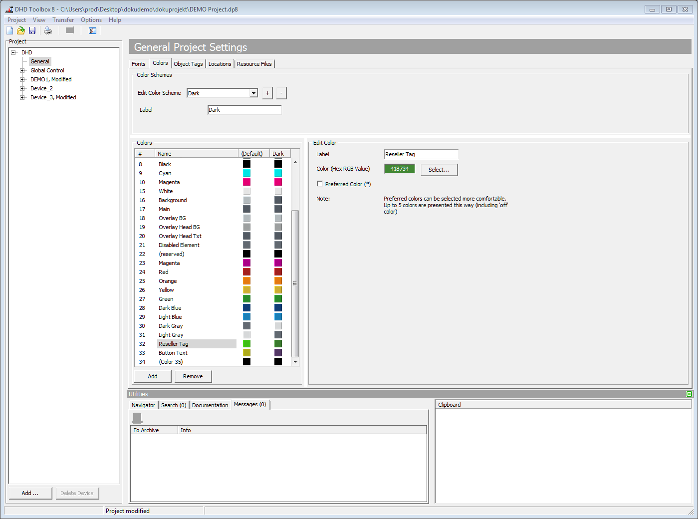 Colors Tab. Changing Color settings.