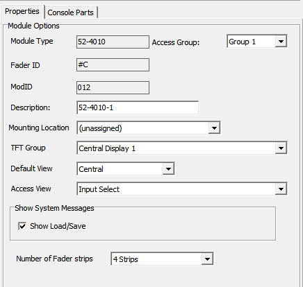 Console View - Properties tab (with TFT Module selected)