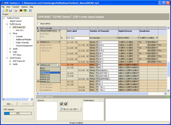 DSP Frame I/O, Configuration of the modules in the DSP frame
