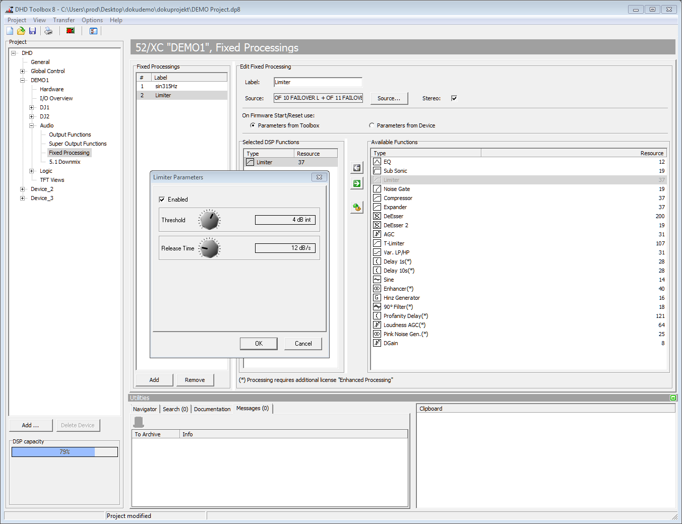 Fixed Processing, configuration of a limiter.