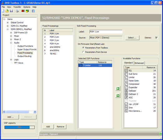 Fixed Processing, configuration of a limiter.