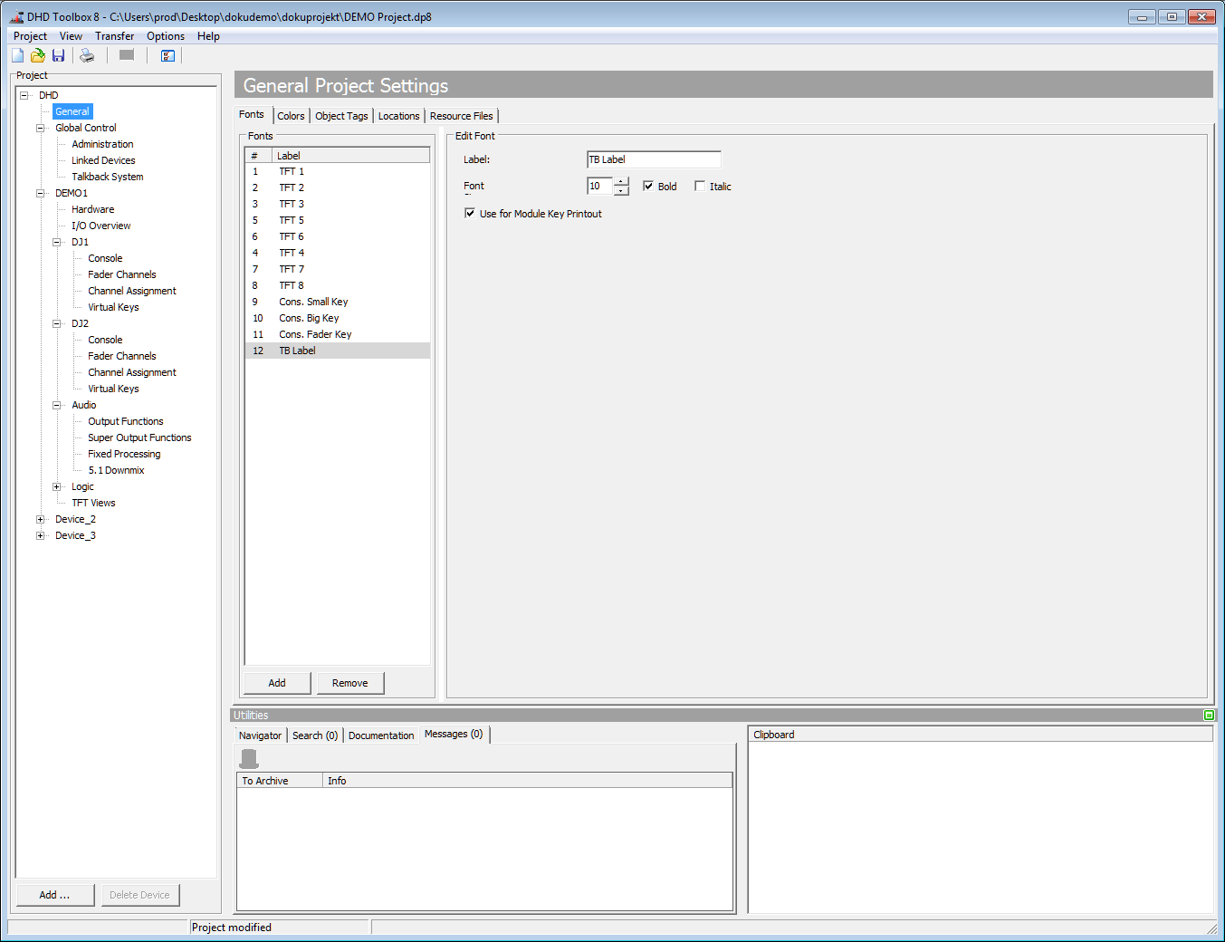 Font tab. Centrally define custom font settings.