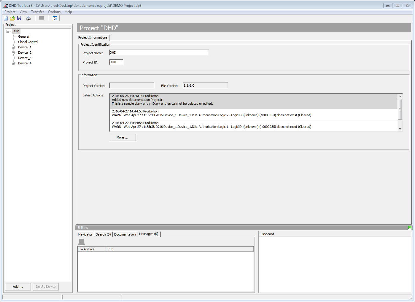 General Project settings page on <Project> Node.
