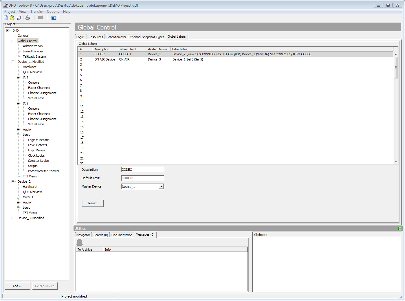Global Labels, Editing Global label options