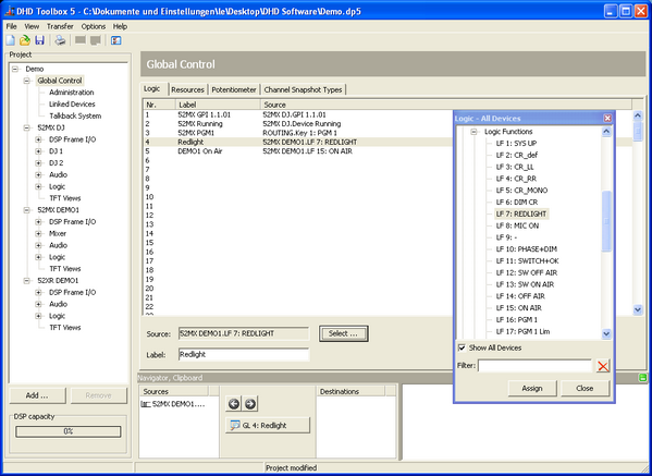 Global logics, configuration of the global logic functions.