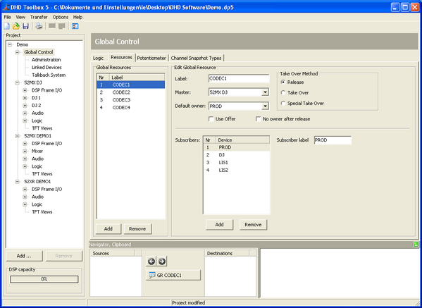 Configuration Dialog for global resources.