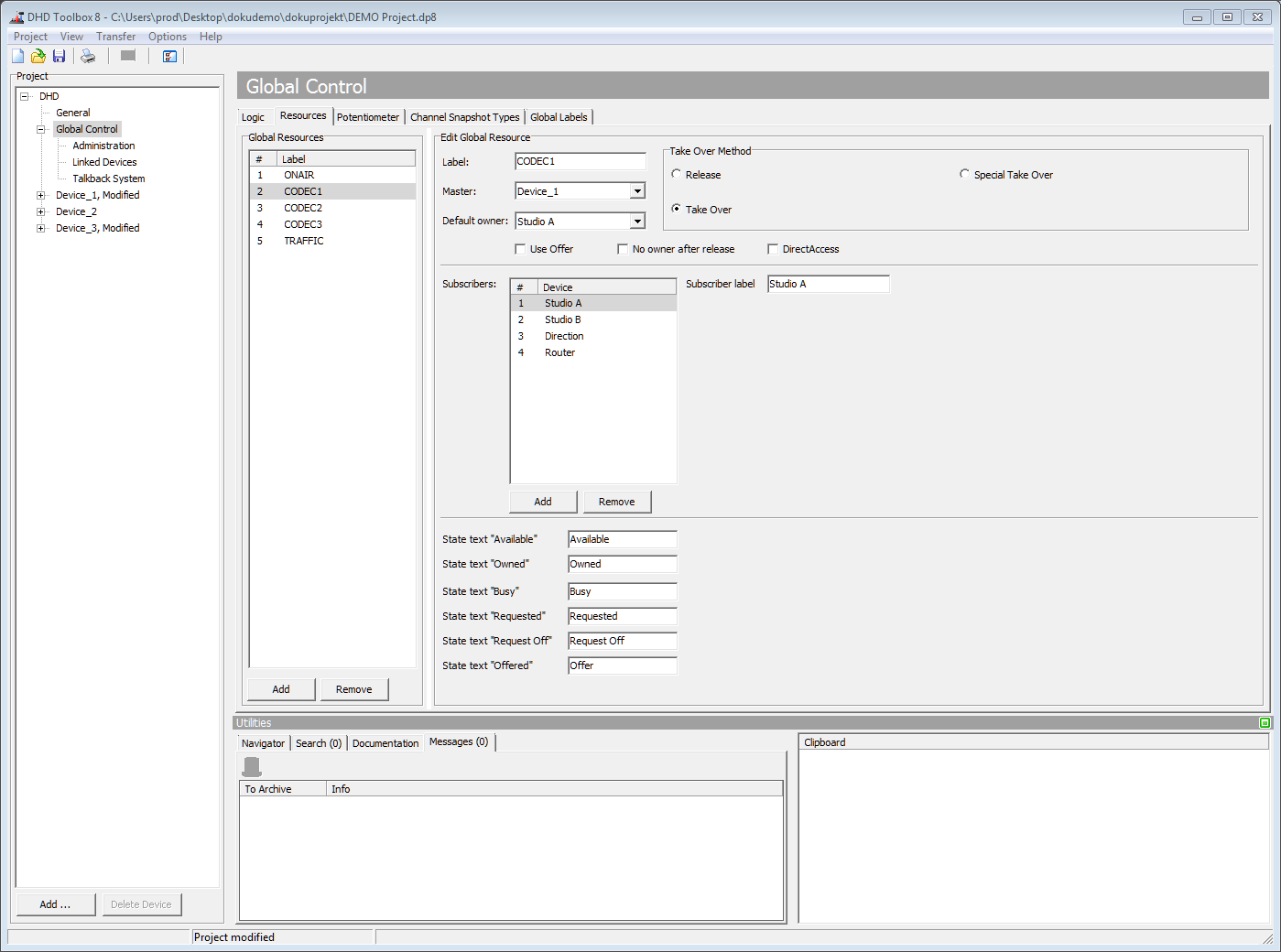 Configuration Dialog for global resources.