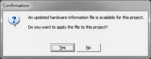 Confirmation dialogue to update hardware information file