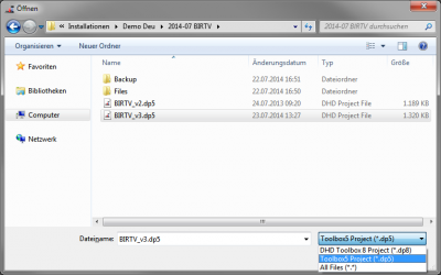 Open file window with Toolbox5 file type selection.