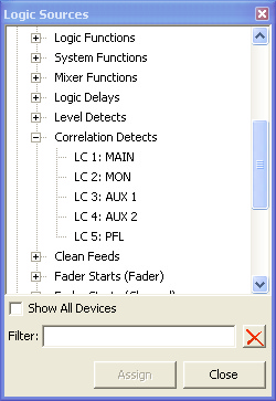 Window Logic Sources, selecting logic sources.