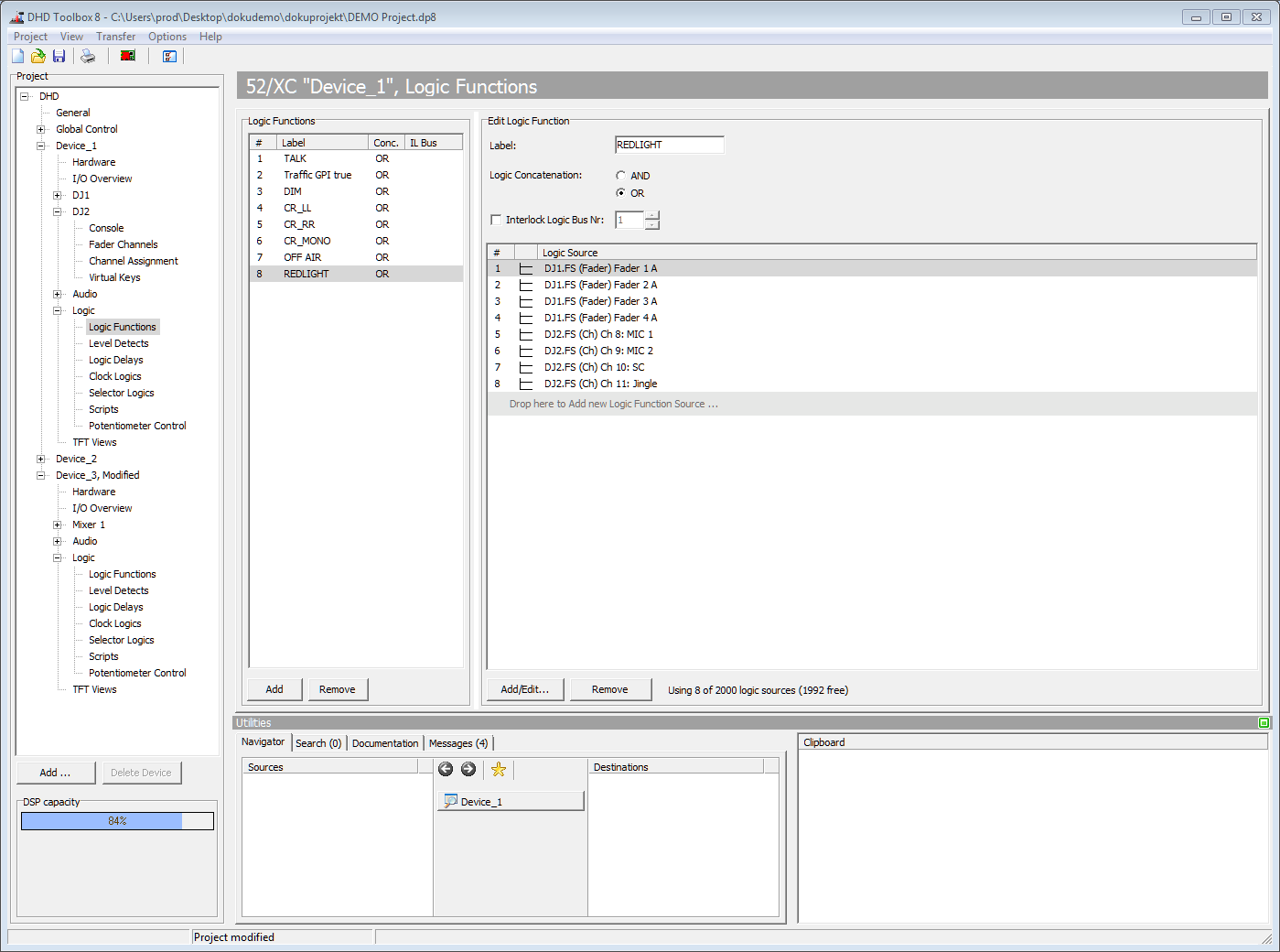 Logic functions, configuration dialog.