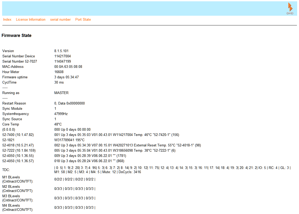 DHD Maintenance Firmware State Window