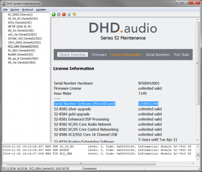 Maintenance window showing the Serial Number (Sxxxxxxxxx) that is required for licensing