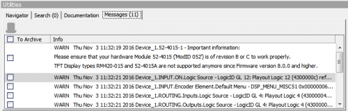 Messages tab: Note the remarks after importing the project file