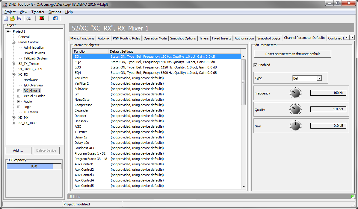 Channel Parameter Defaults tab