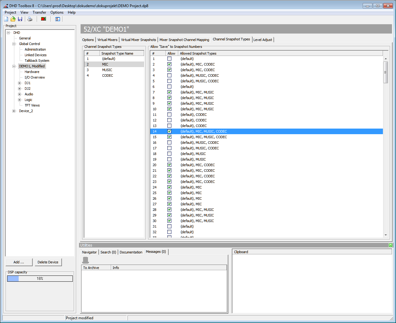 Assigning snapshot channel types to channel snapshots.