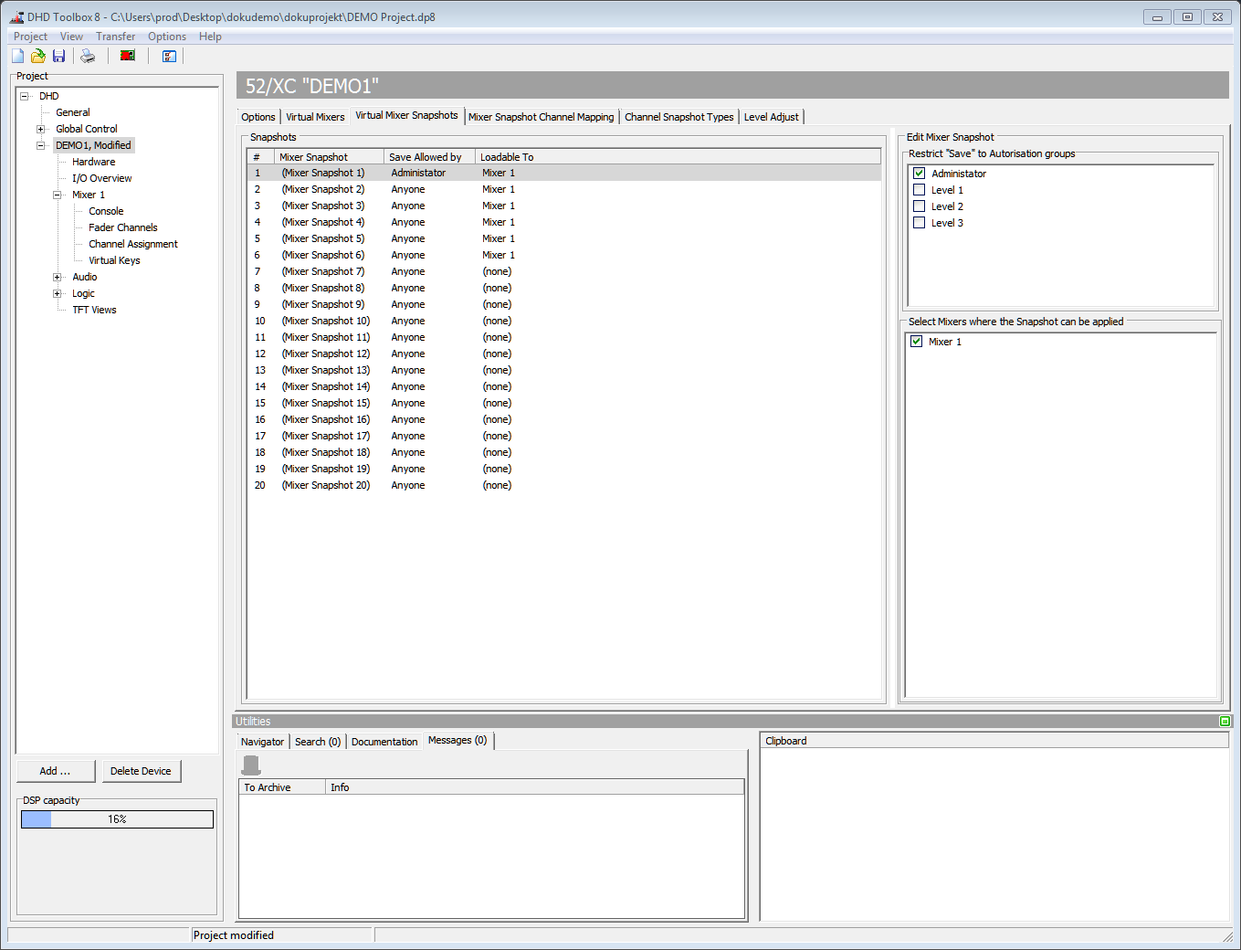 Administrating Virtual Mixer Snapshots.