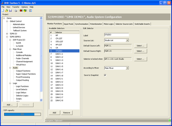 Monitor Functions, Assigning the audio sources