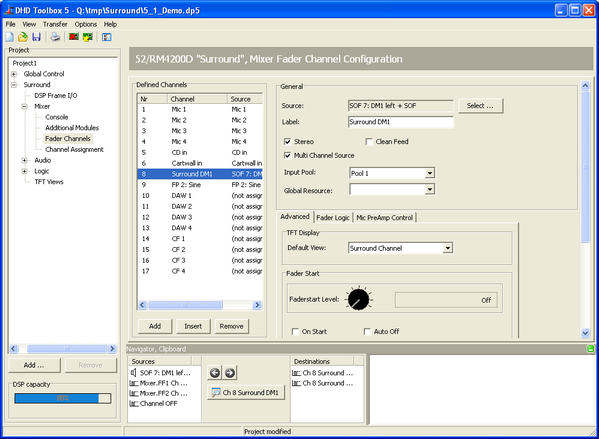 Defining a fader channel as multi channel source.
