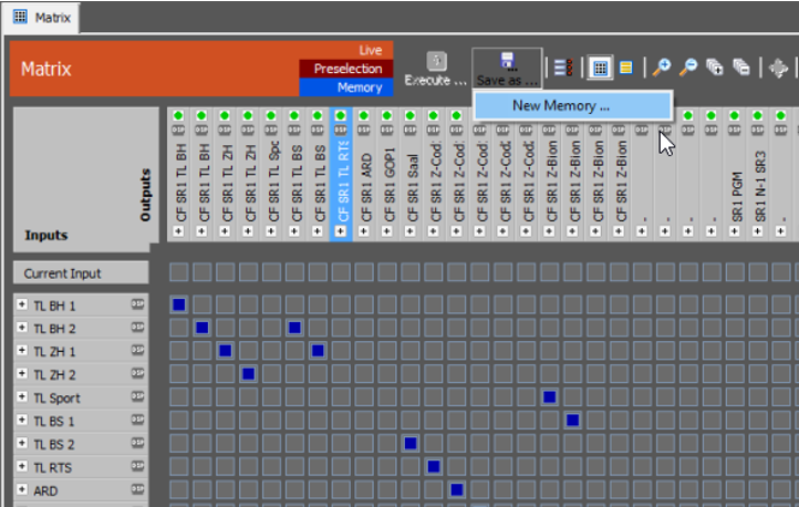 DHDOM Routing Software - Save as ... button creates a New Memory.
