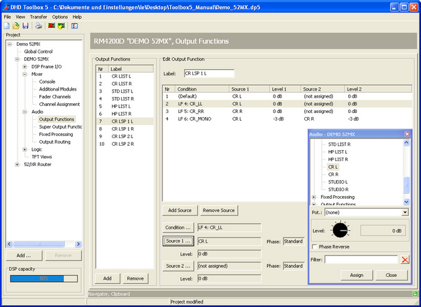 Output functions, selecting audio sources.