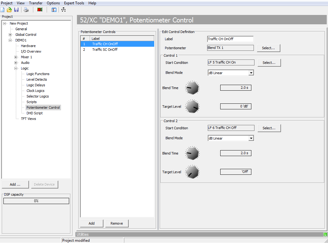 Potentiometer Control settings page