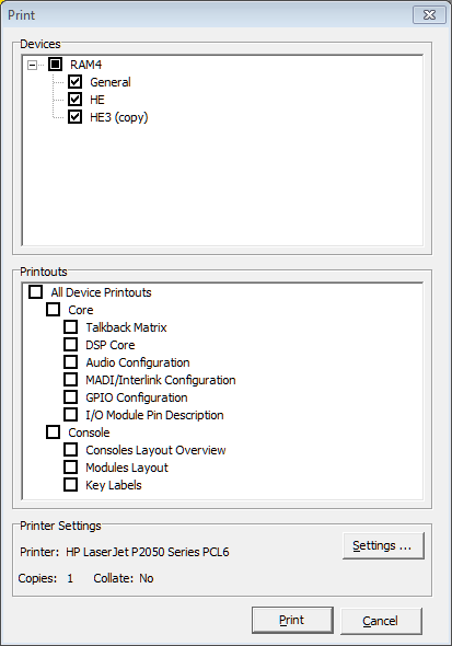 TB8 Print dialog box.