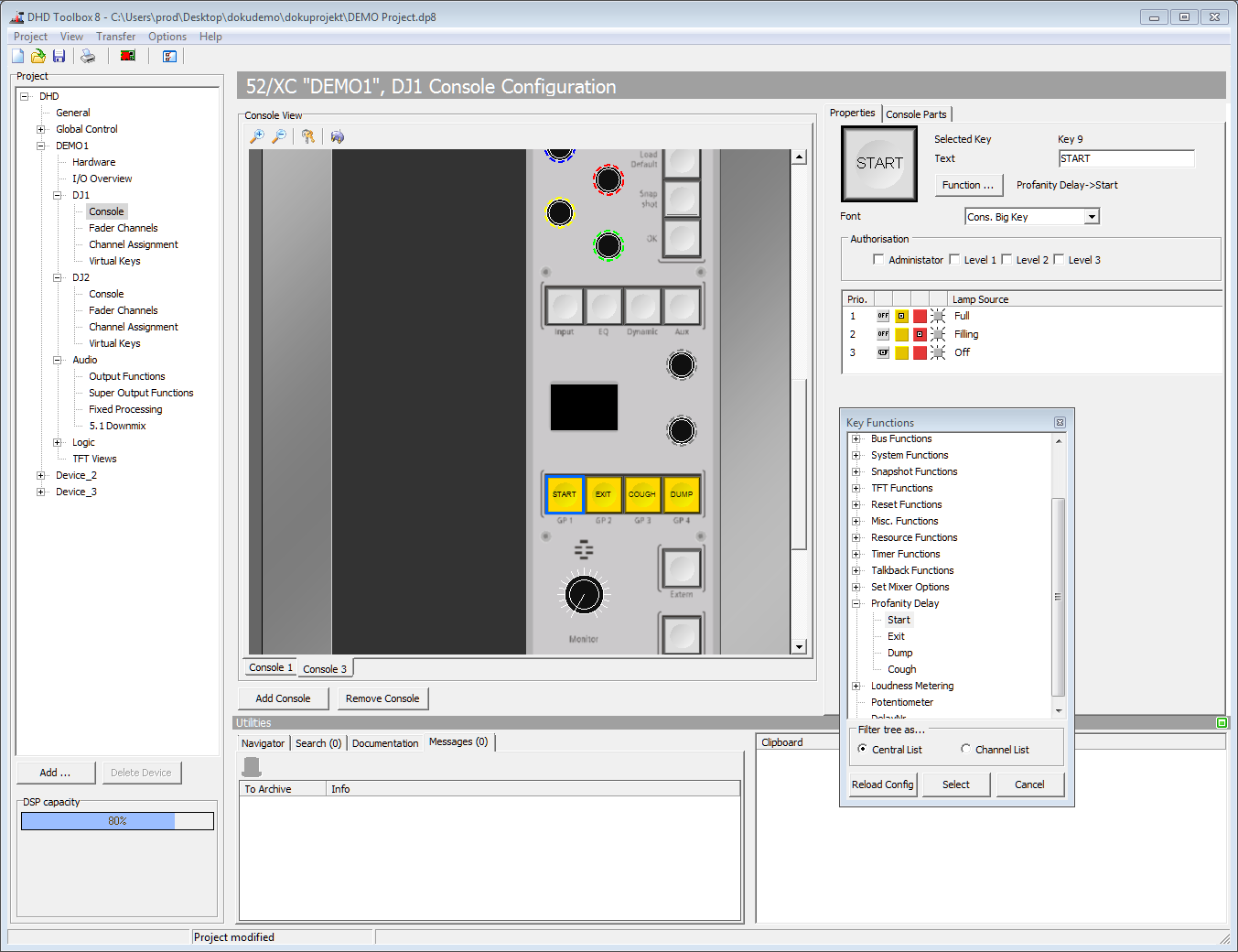 Assign profanity delay key functions to push buttons
