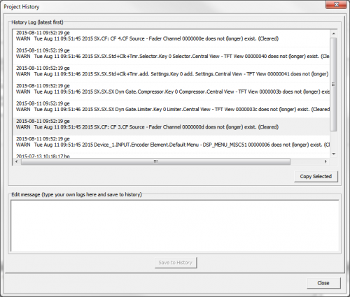 Project History, logging modifications during configuration.