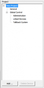 Project area with nodes for general settings - in a new project