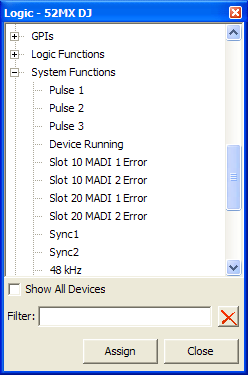 Option of configuration RM420-848M+422 Redundant, MADI error as logic source for switching.