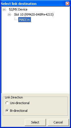 Setting up a device link, window for selecting the destination