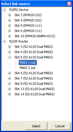 Setting up a device link, window for selecting the source