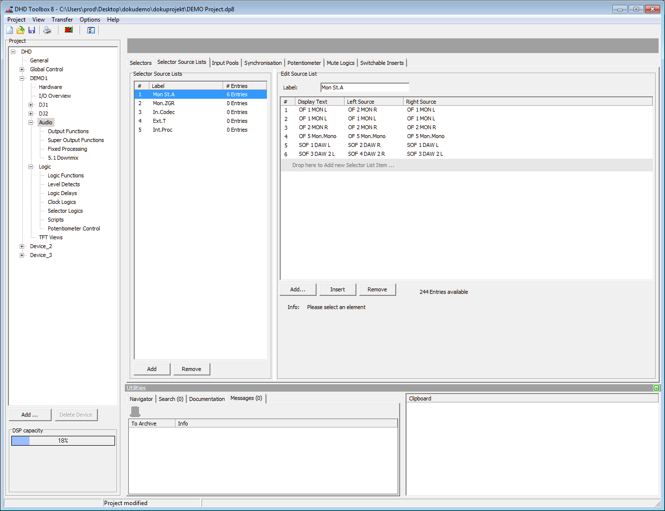 Selector Source Lists, Configuring signal lists.