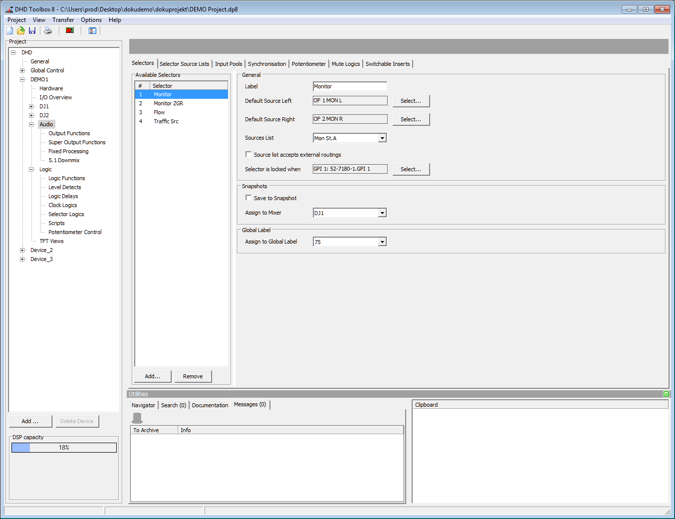 Selectors, Assigning the audio sources.