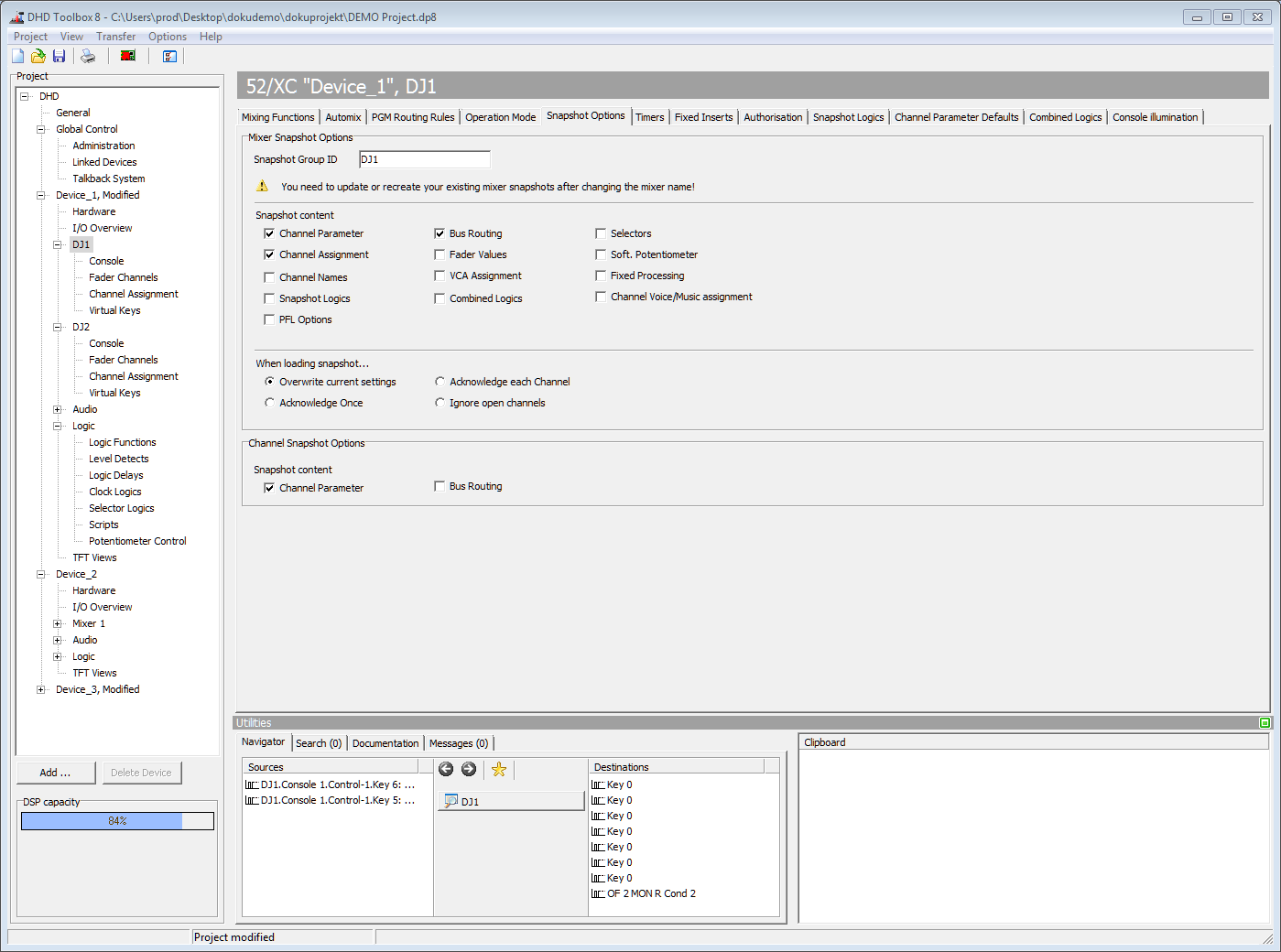 Snapshot Options Page.