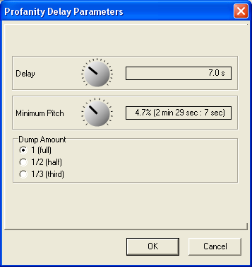 Profanity delay parameters window