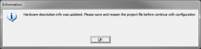 Information window about successful update of hardware information file.