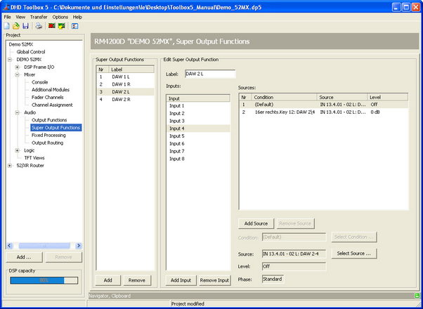 Super output functions, adding inputs and selecting audio sources.
