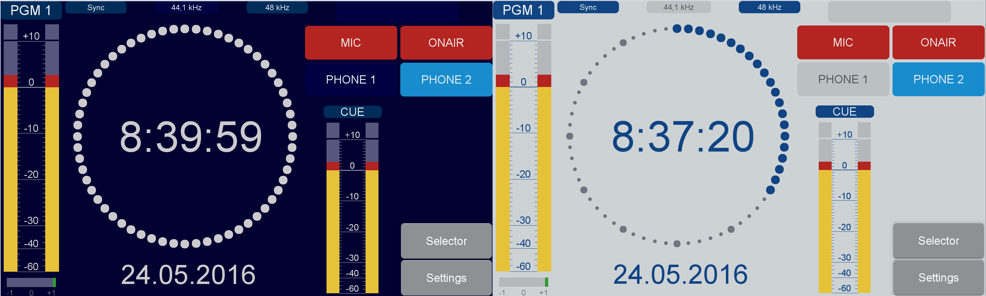 52/SX Default Configuration: Dark and Bright color schemes.