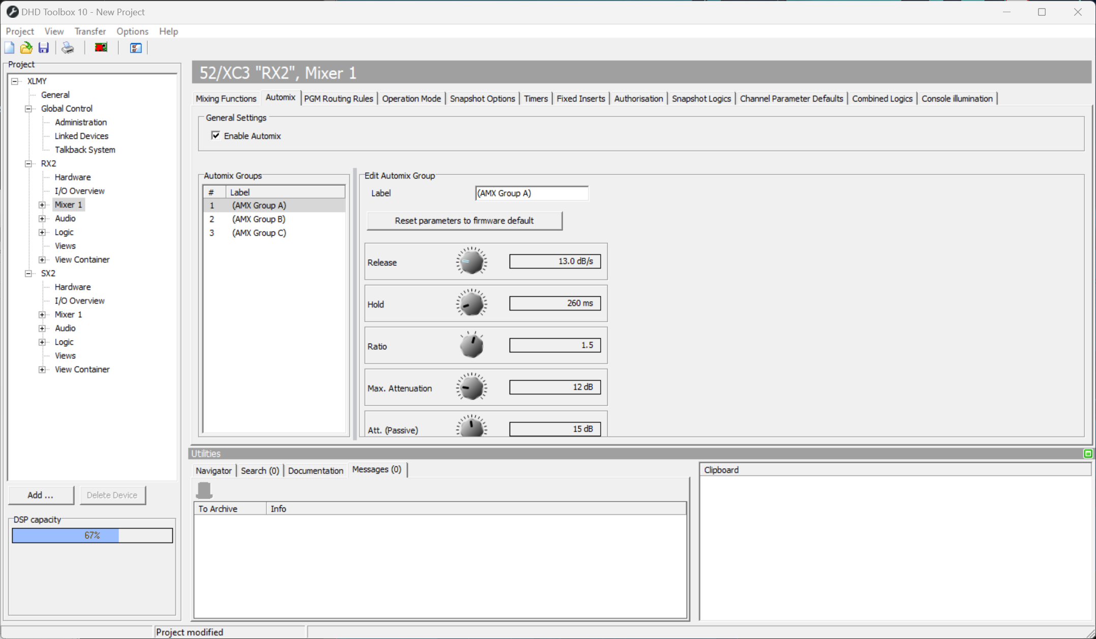 Automix Configuration window