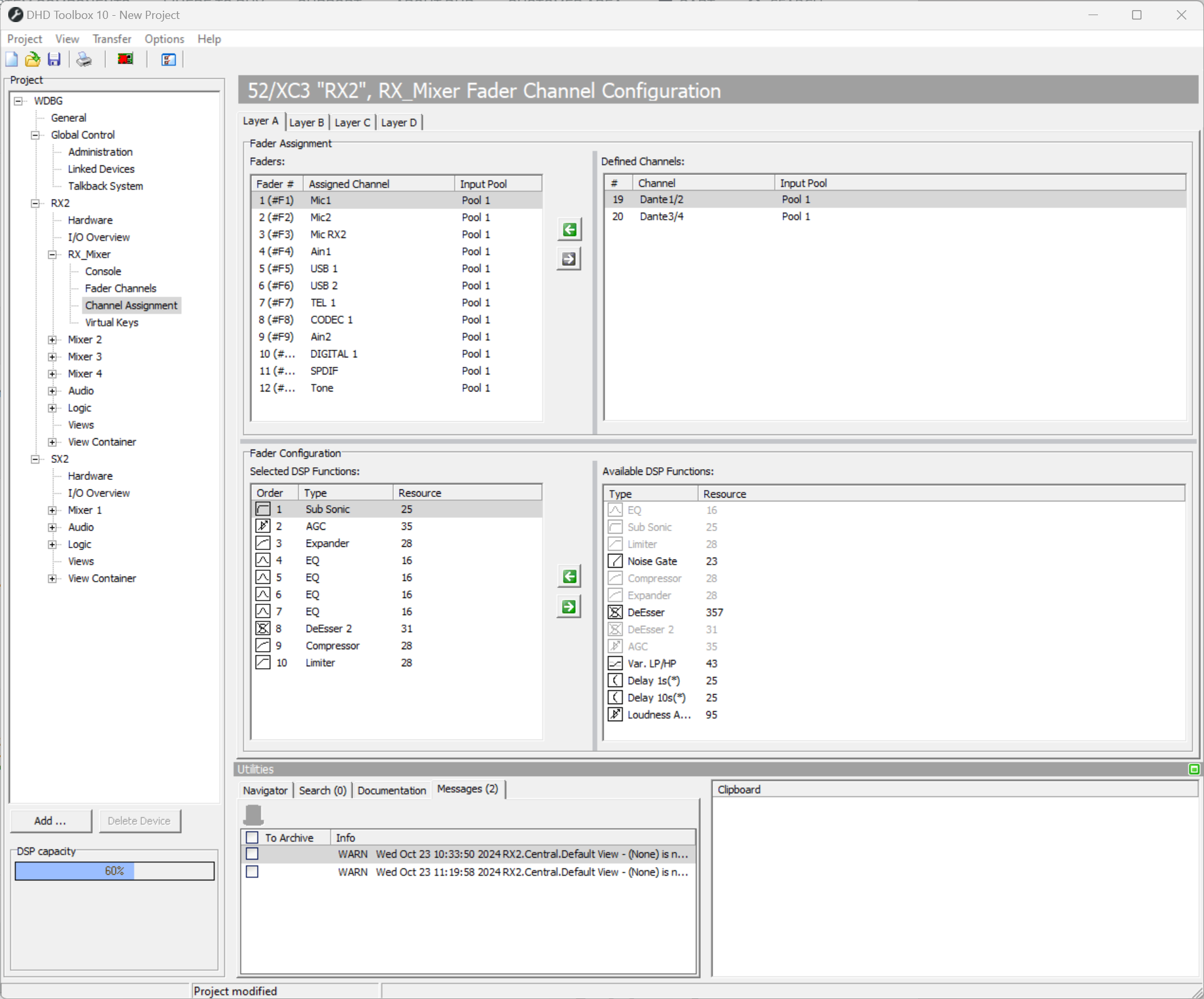 Channel Assignment, assigning fader channels to faders, defining input processing.