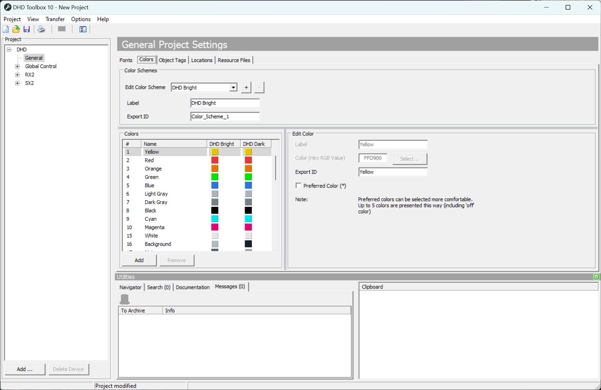 Colors Tab. Changing Color settings.