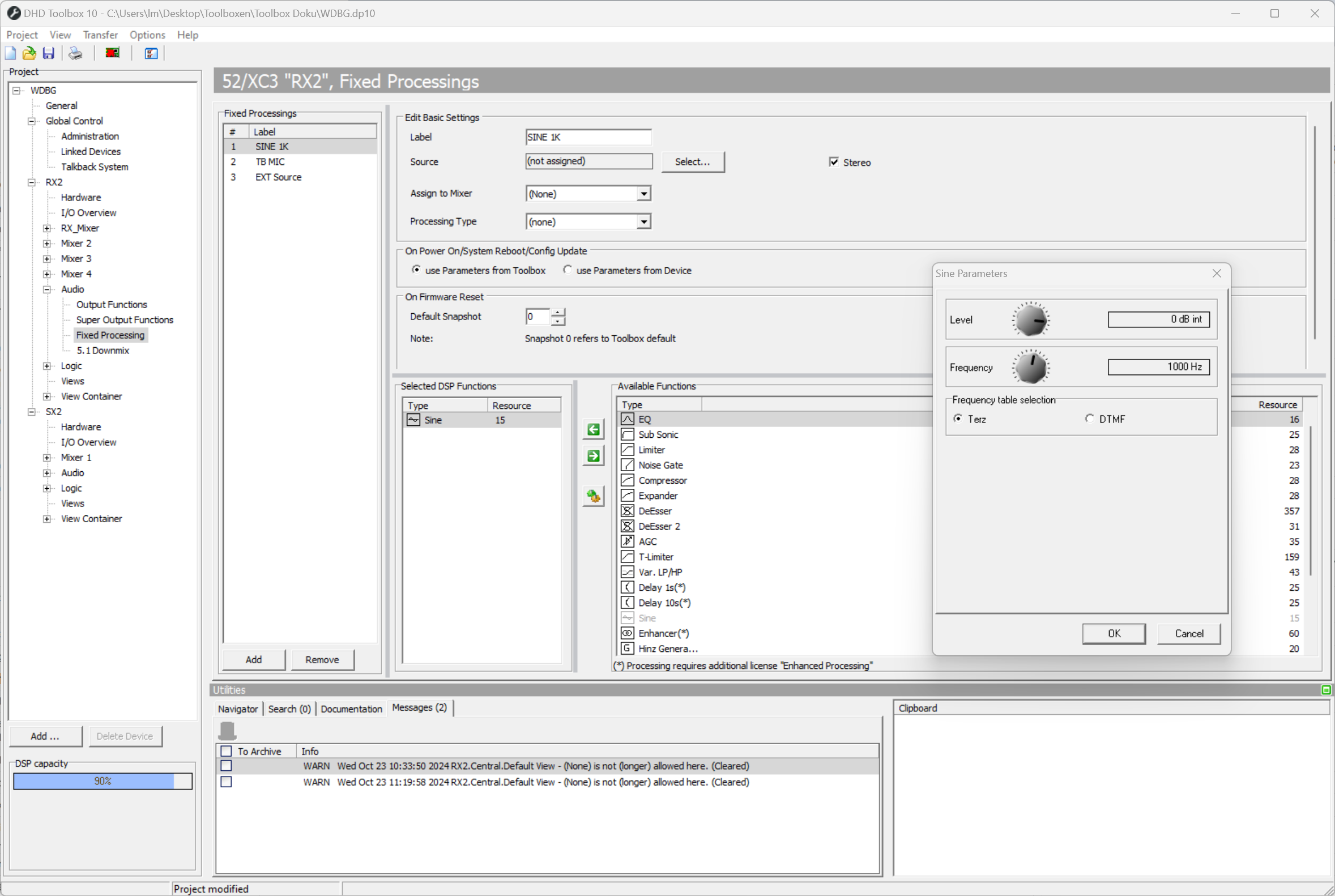 Fixed Processing, configuration of a limiter.